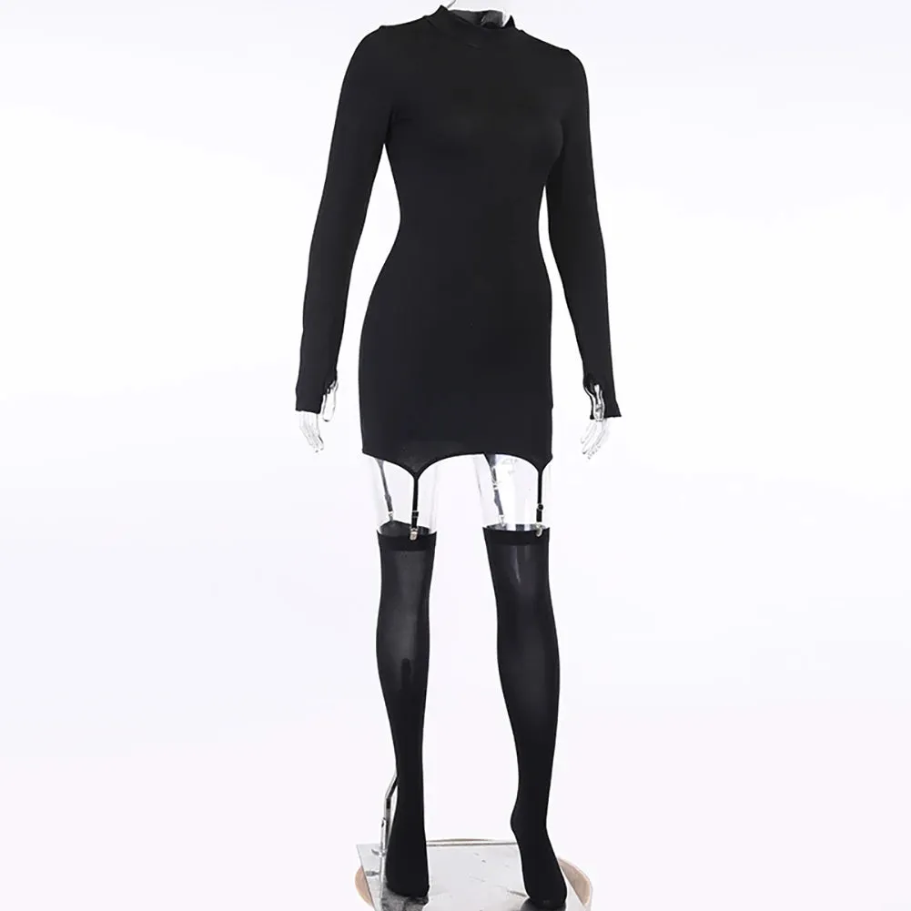 Sexy Women Mini Dress With Socks, Round Neck, Long Sleeve Bodycon Dress Casual Street Dress