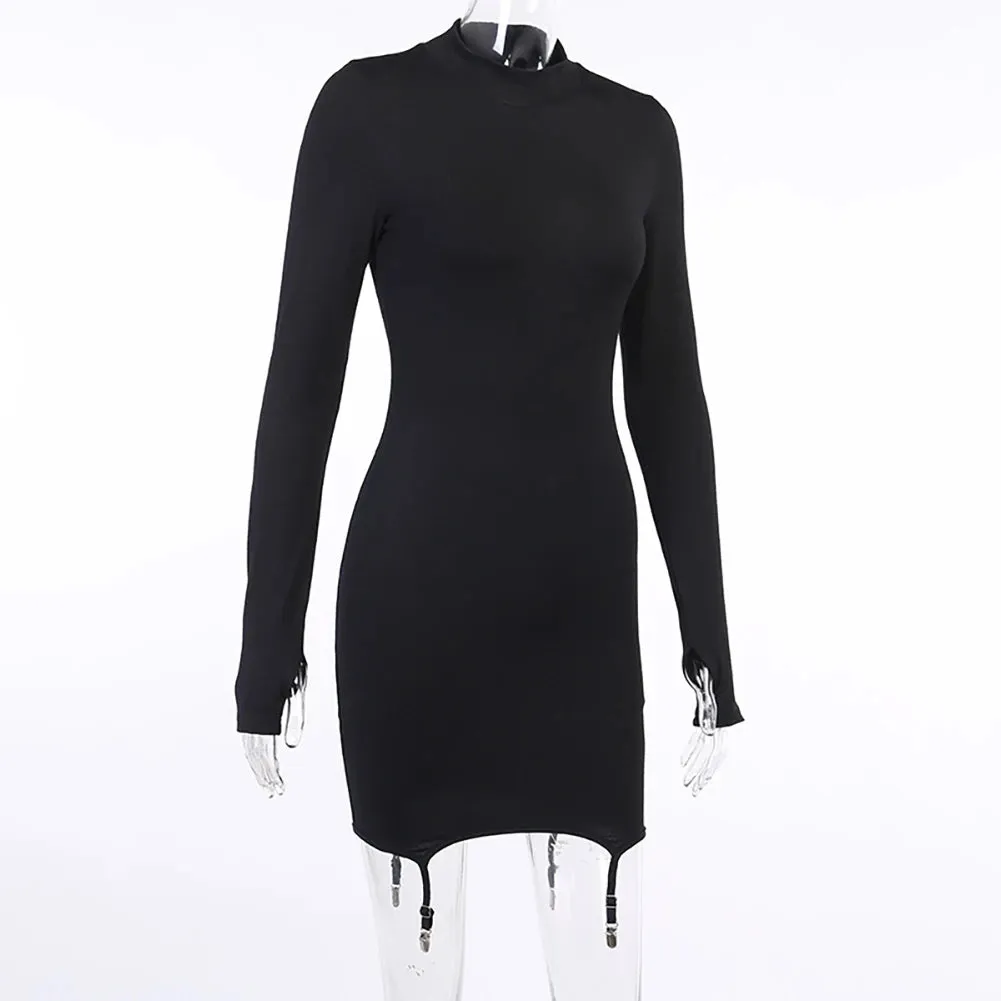 Sexy Women Mini Dress With Socks, Round Neck, Long Sleeve Bodycon Dress Casual Street Dress