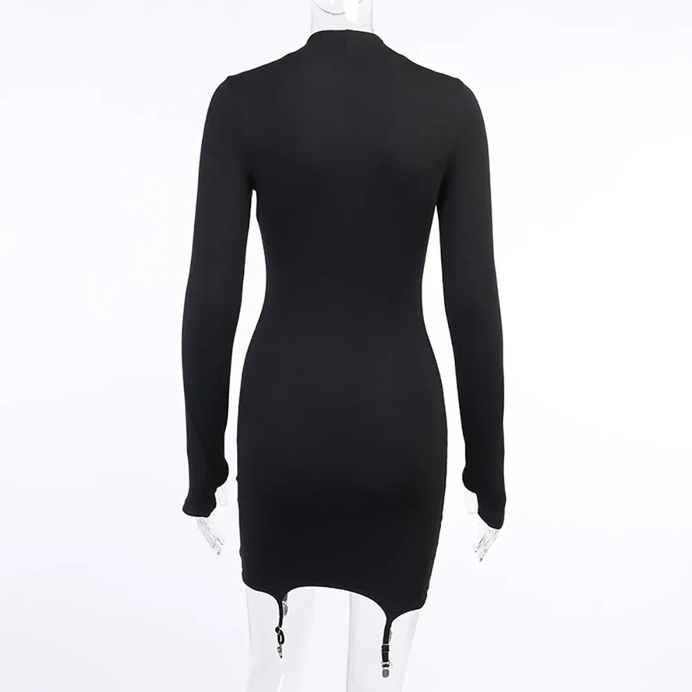 Sexy Women Mini Dress With Socks, Round Neck, Long Sleeve Bodycon Dress Casual Street Dress