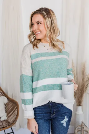 Showering Affections Striped Sweater- Ivory & Teal