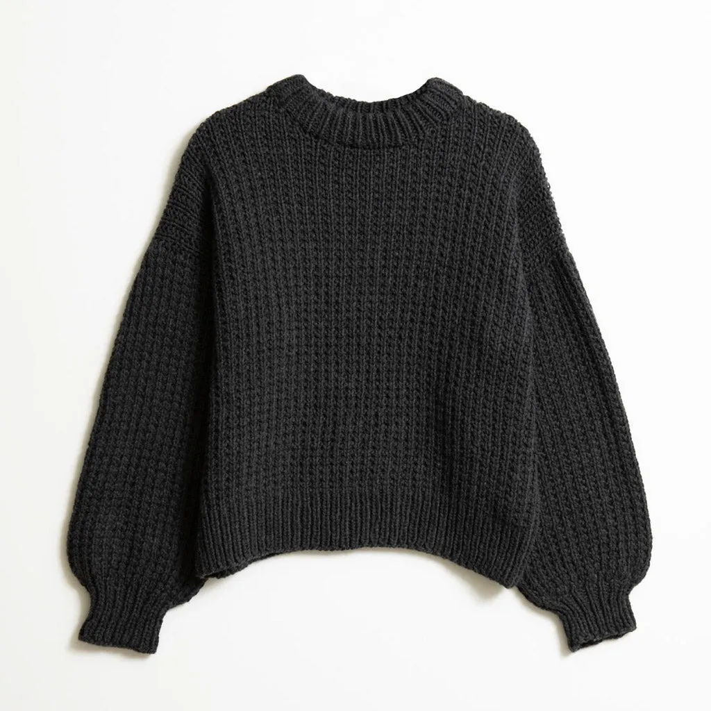 Slouchy Rib Knit Sweater - Charcoal Grey