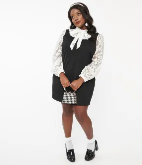 Smak Parlour Plus Size Black & White Floral Bow Neck Shift Dress