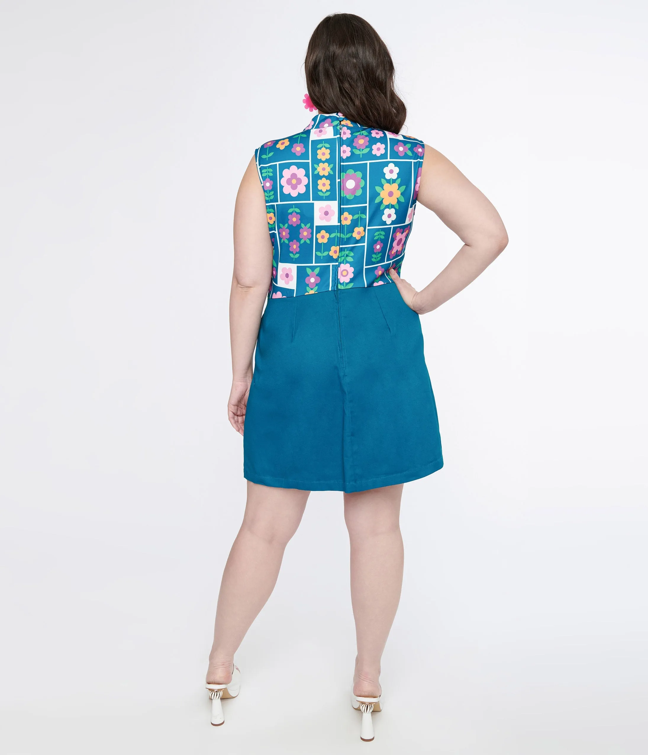 Smak Parlour Plus Size Teal Wallpaper Floral Print Mini Dress