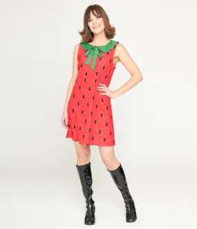 Smak Parlour Red & Green Strawberry Shift Dress