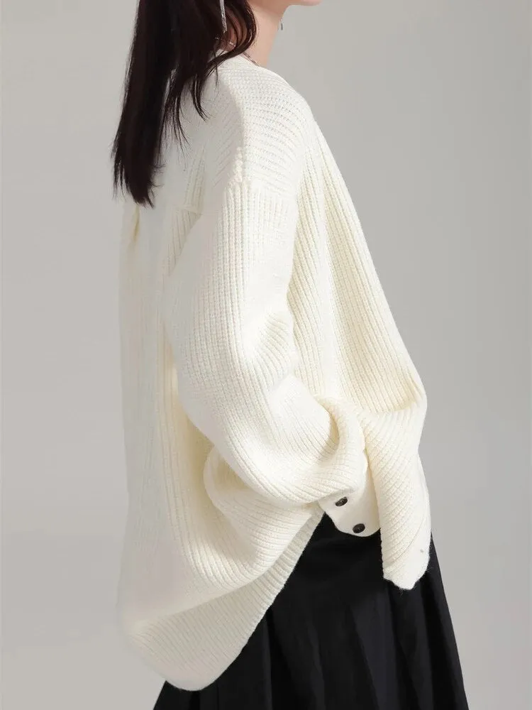 Softie V-Neck Knit Sweater - Cream