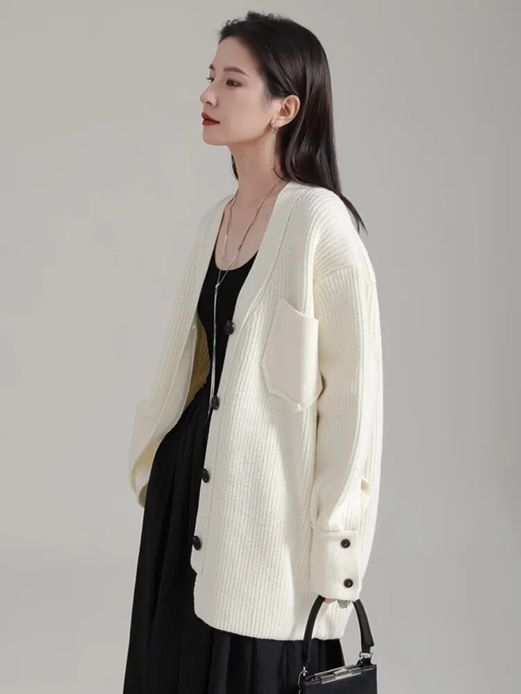 Softie V-Neck Knit Sweater - Cream