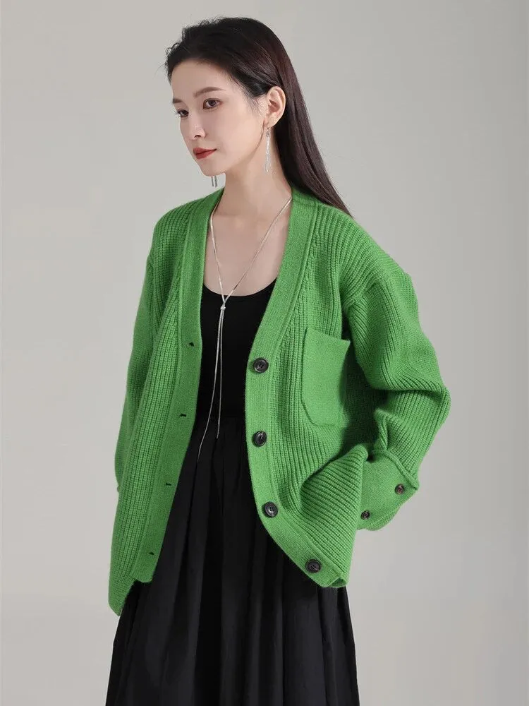 Softie V-Neck Knit Sweater - Green