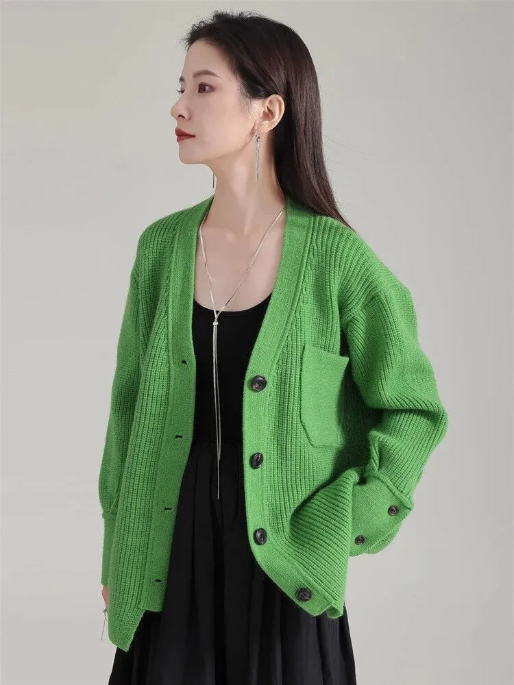 Softie V-Neck Knit Sweater - Green