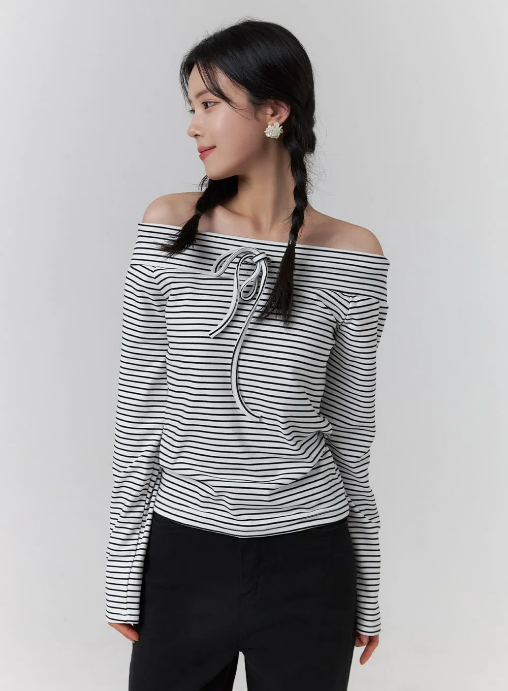 Stripe Off Shoulder Top OJ418