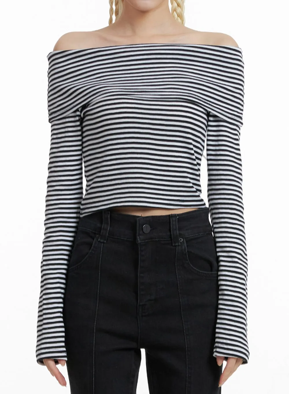 Striped Off Shoulder Top IF408