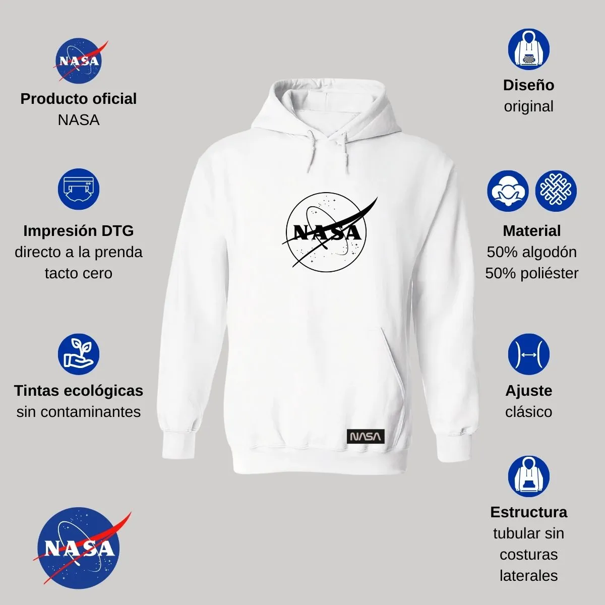 Sudadera para Mujer Hoodie Nasa Monocromático