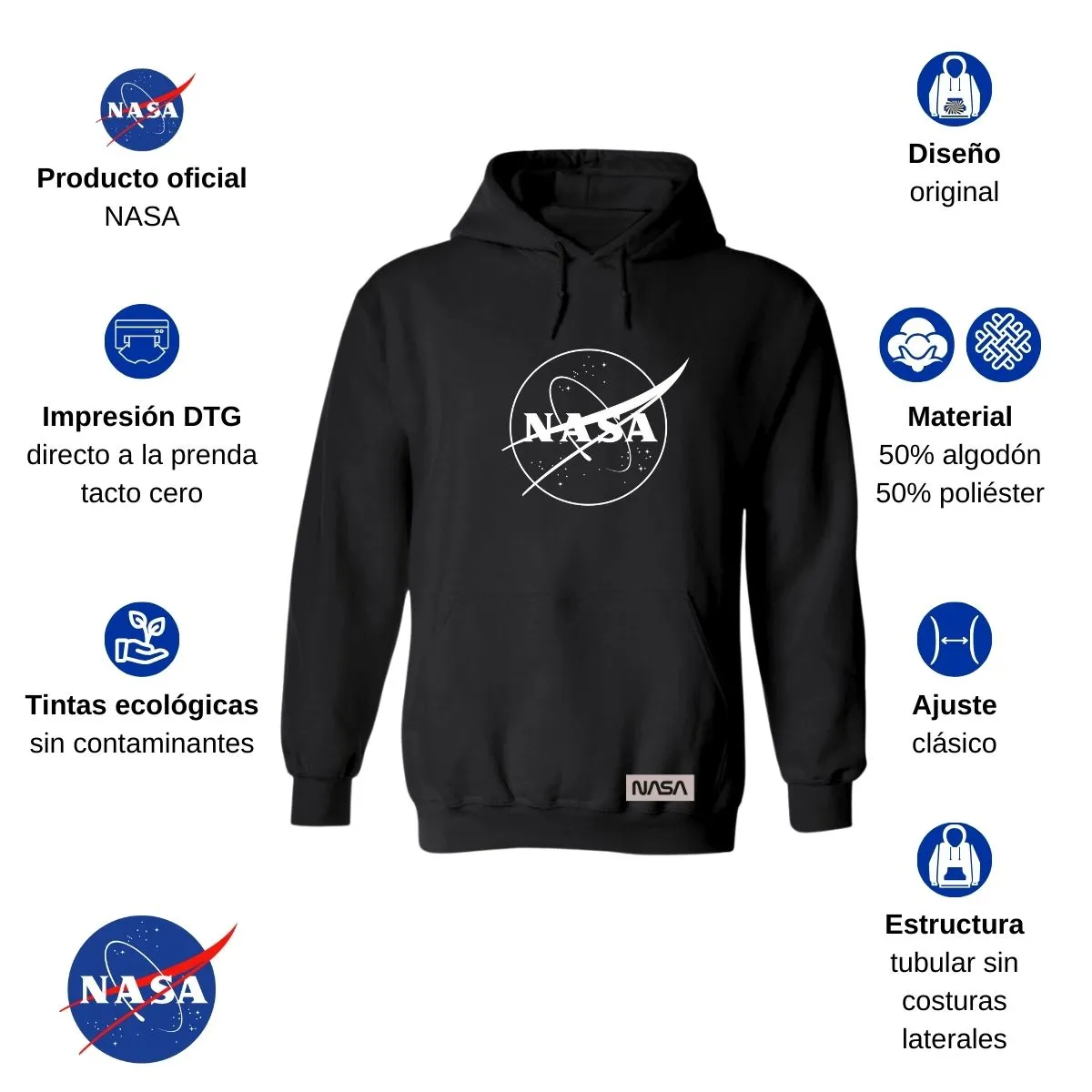 Sudadera para Mujer Hoodie Nasa Monocromático