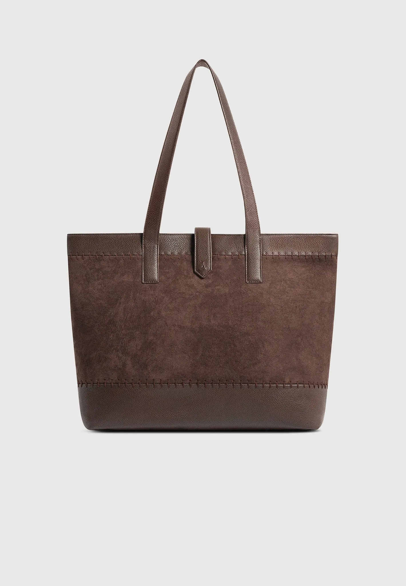 Suede & Pebbled Leather Whipstitch Tote Bag - Brown