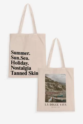 Summer Sun Sea Tote Bag + La Dolce Vita Tote Bag (Combo of 2)