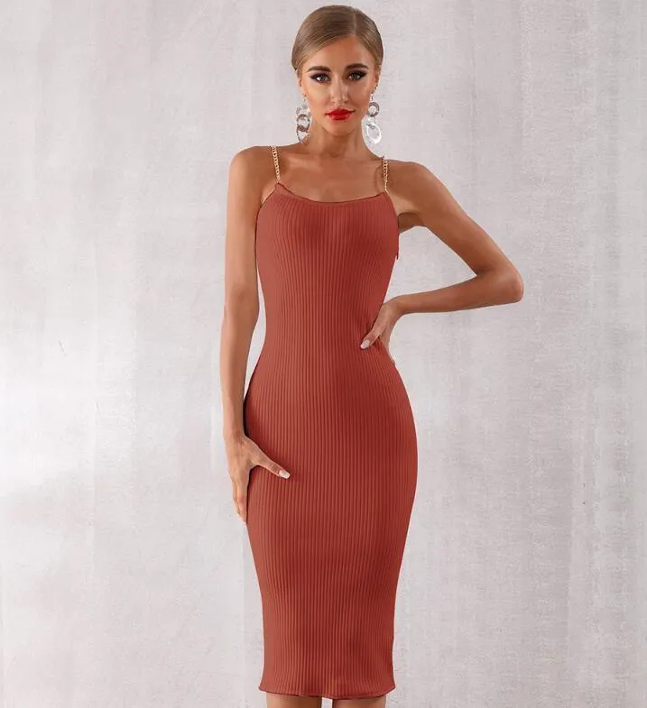 Summer Women Bodycon Bandage Dress Sexy Chain Spaghetti Strap Club Dress Celebrity Evening Party Dresses Vestidos