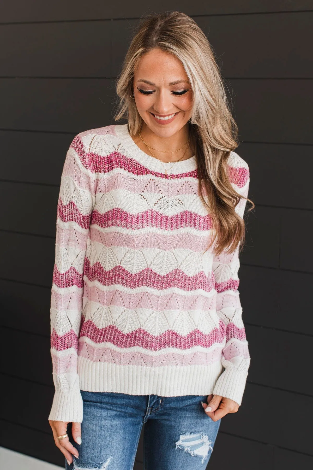 Sweet Muse Knit Sweater- Ivory & Pink