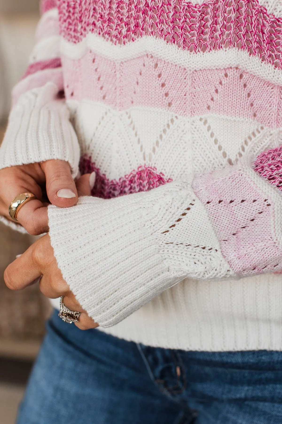 Sweet Muse Knit Sweater- Ivory & Pink