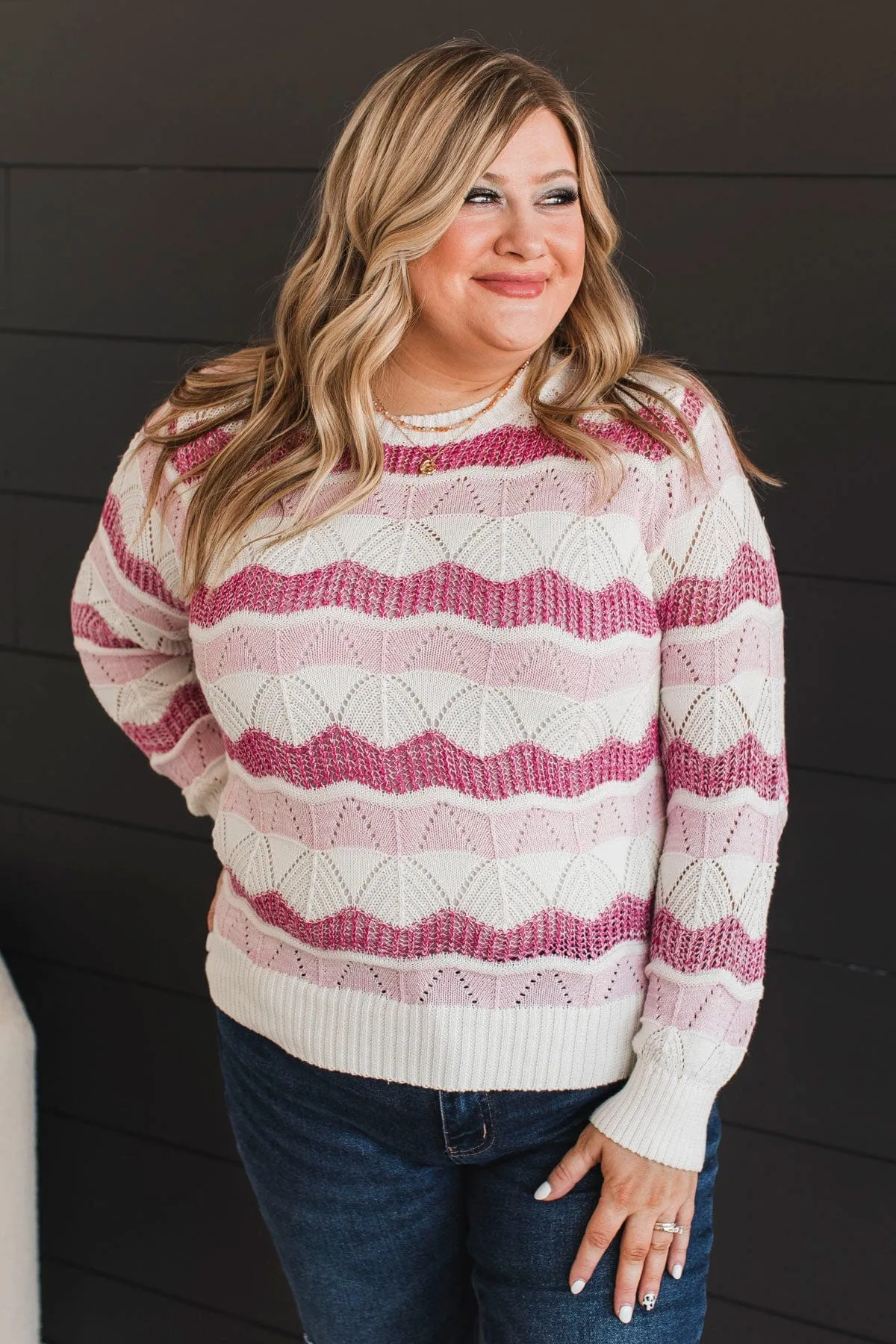 Sweet Muse Knit Sweater- Ivory & Pink