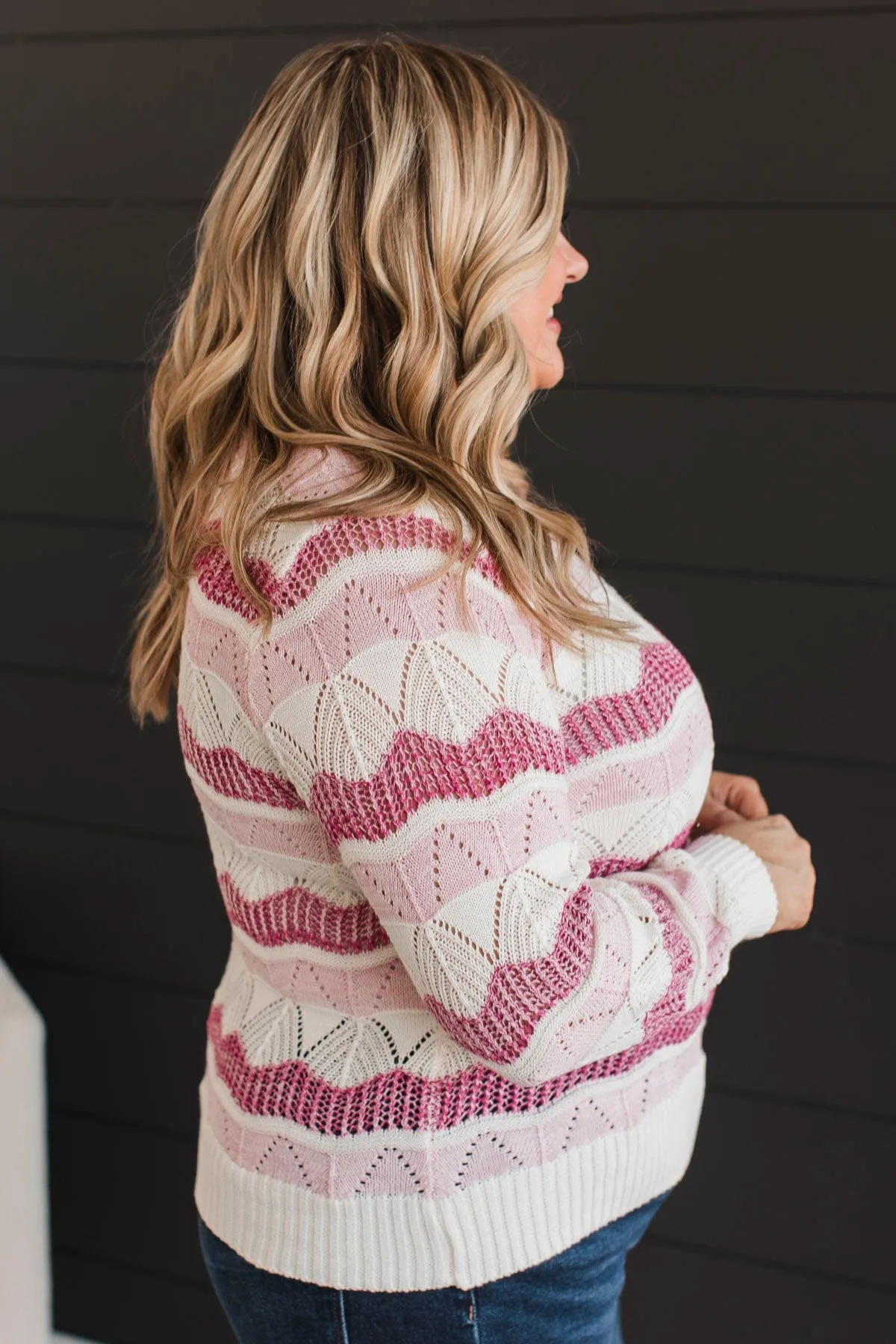 Sweet Muse Knit Sweater- Ivory & Pink