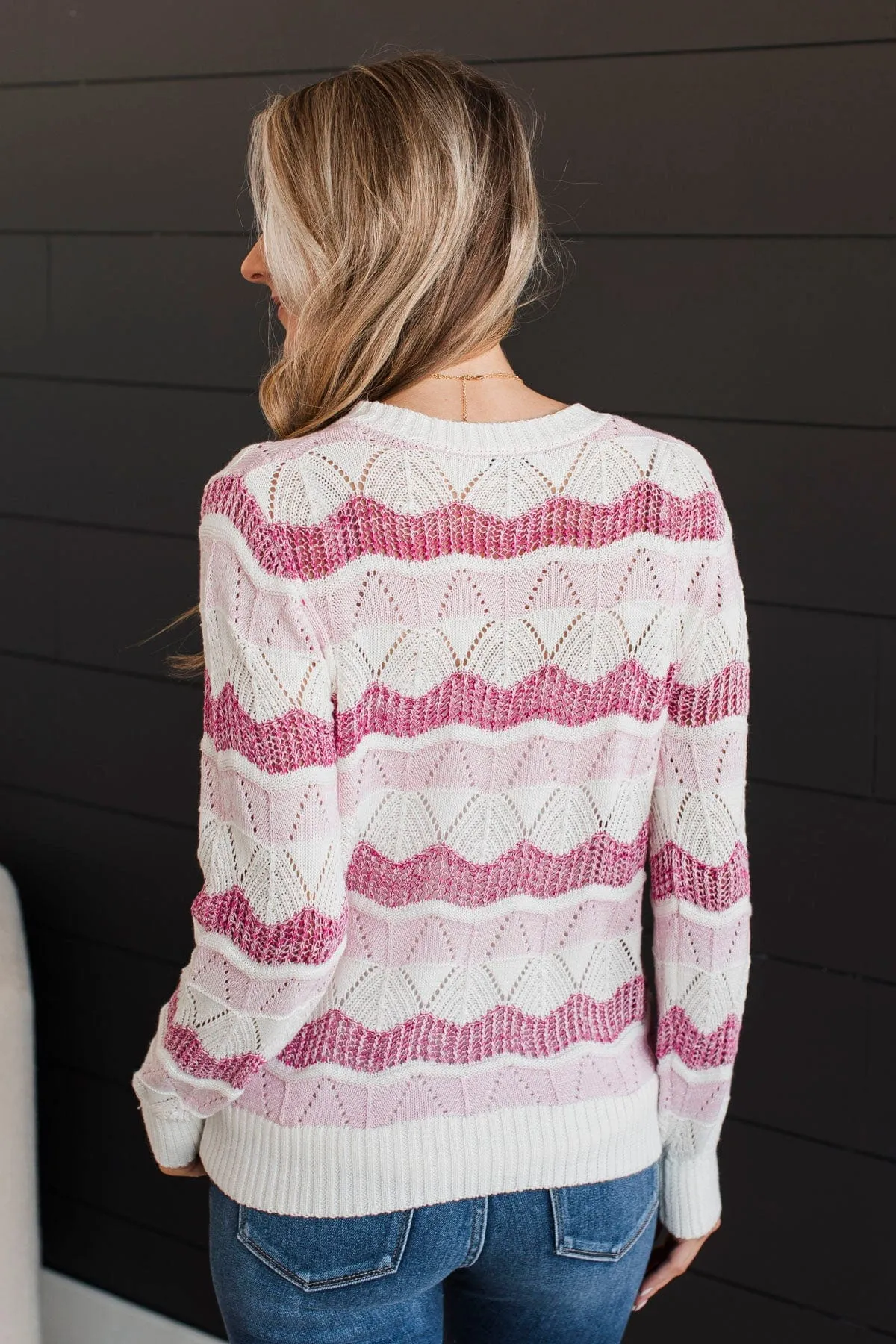 Sweet Muse Knit Sweater- Ivory & Pink