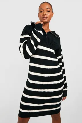 Tall Half Zip Striped Sweater Dress