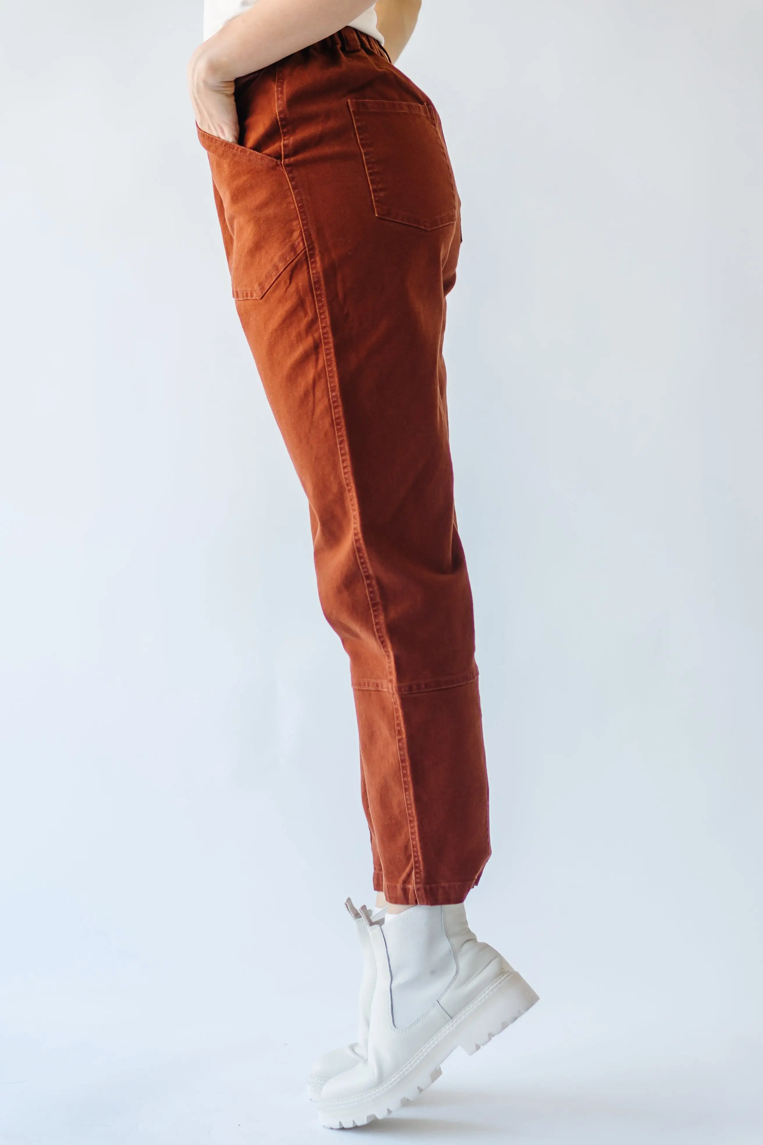 The Watkins High Rise Paper Bag Jean in Rust