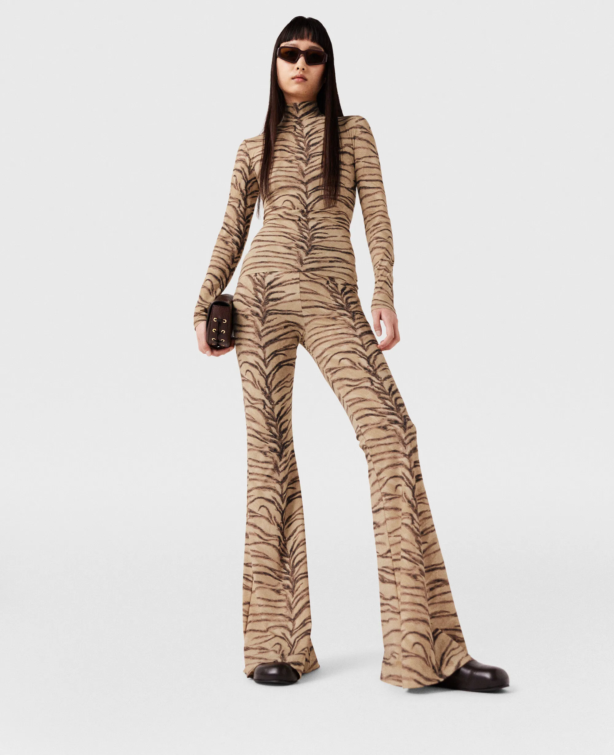 Tiger Print High-Rise Flared Pants