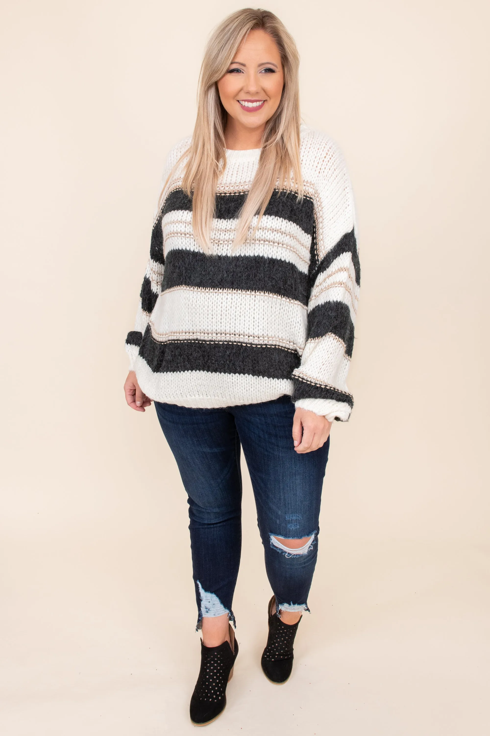 Uncomplicate My Life Sweater, Ivory-Black