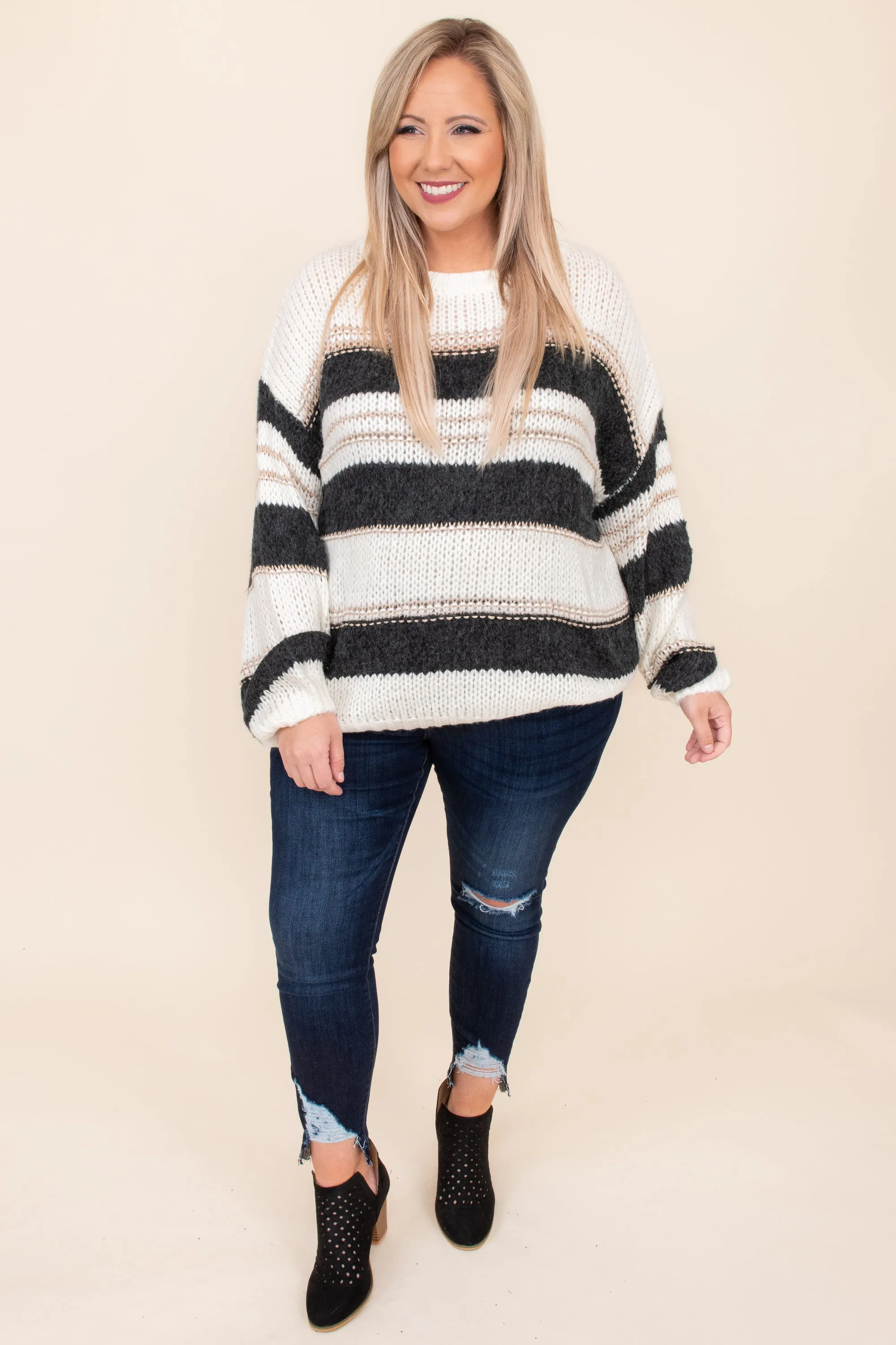 Uncomplicate My Life Sweater, Ivory-Black