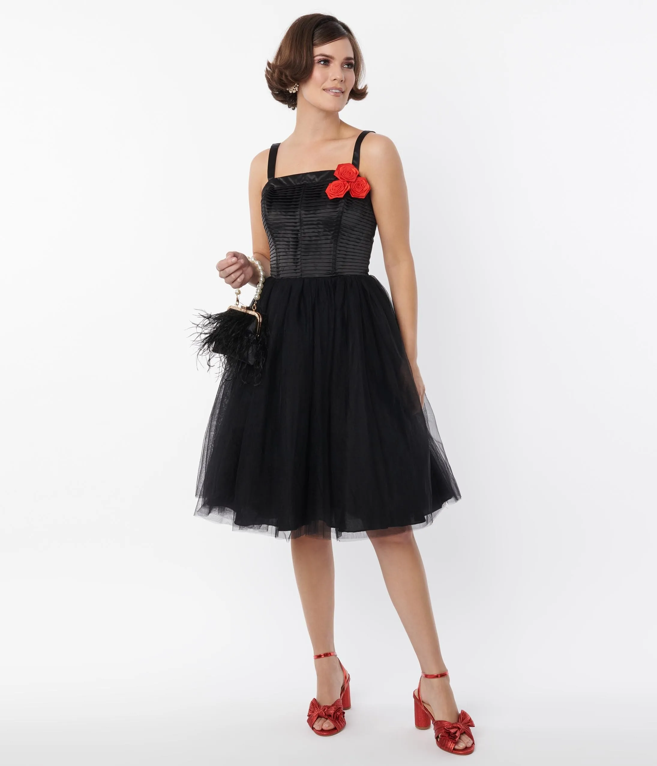 Unique Vintage Black Tulle Swing Dress