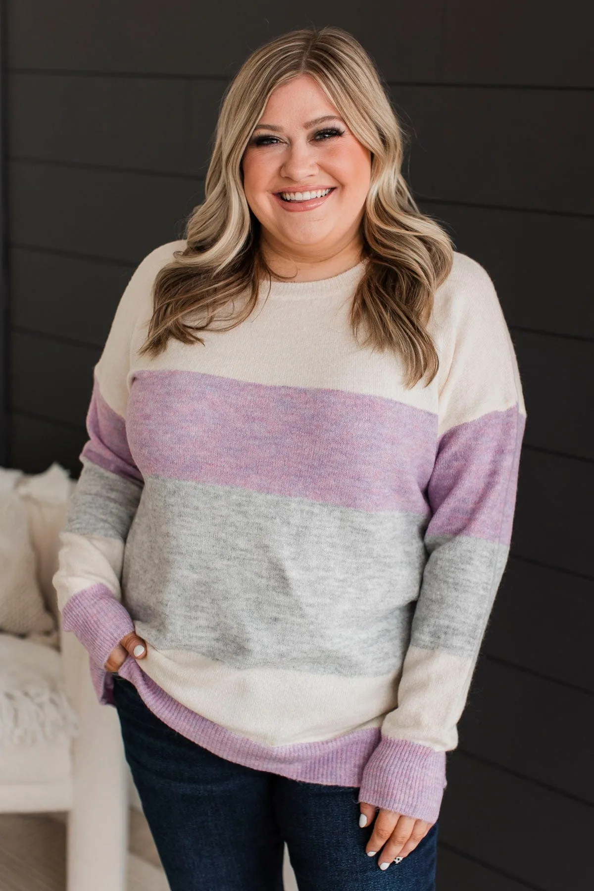 Unleash Your Shine Sweater- Cream & Lavender