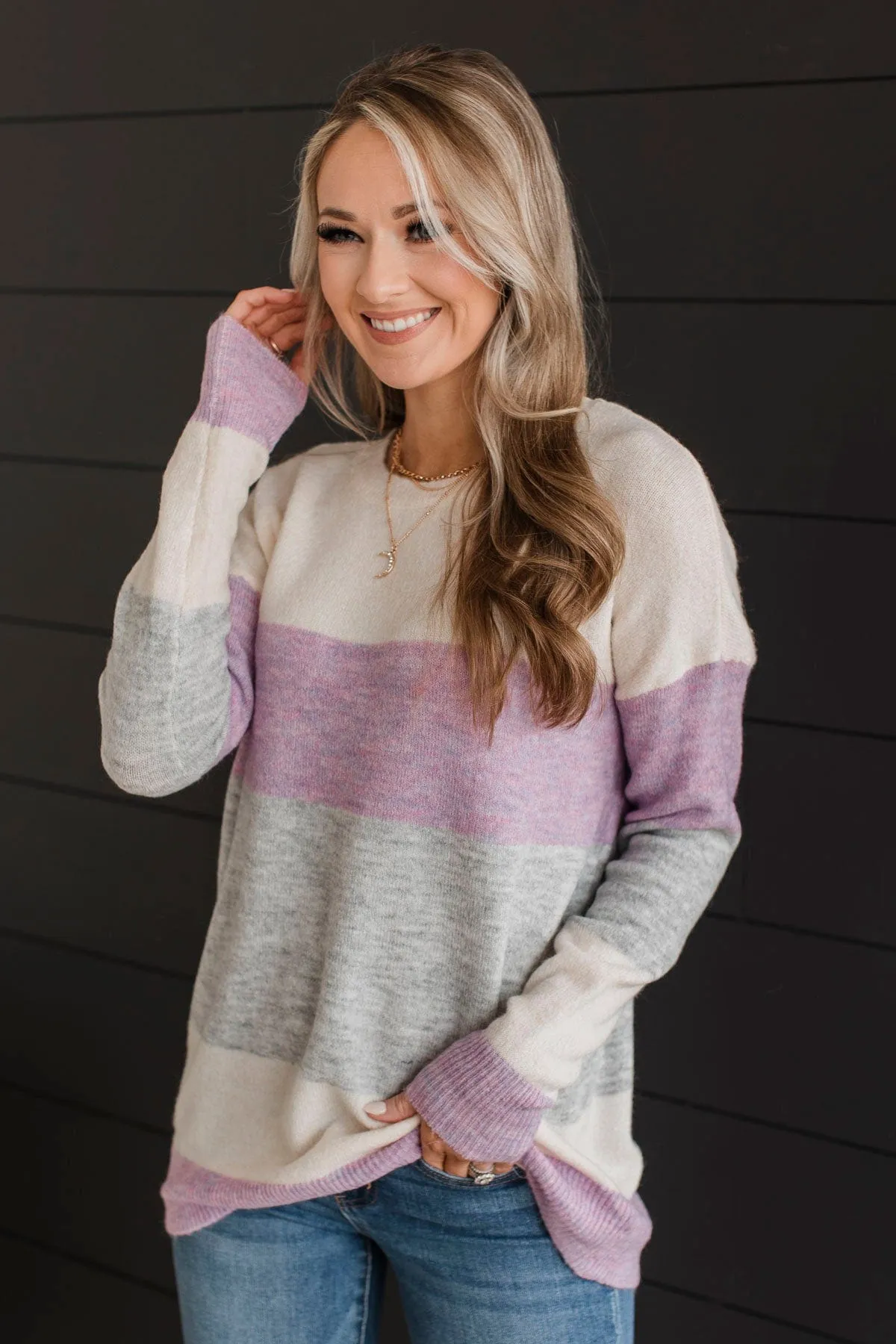 Unleash Your Shine Sweater- Cream & Lavender