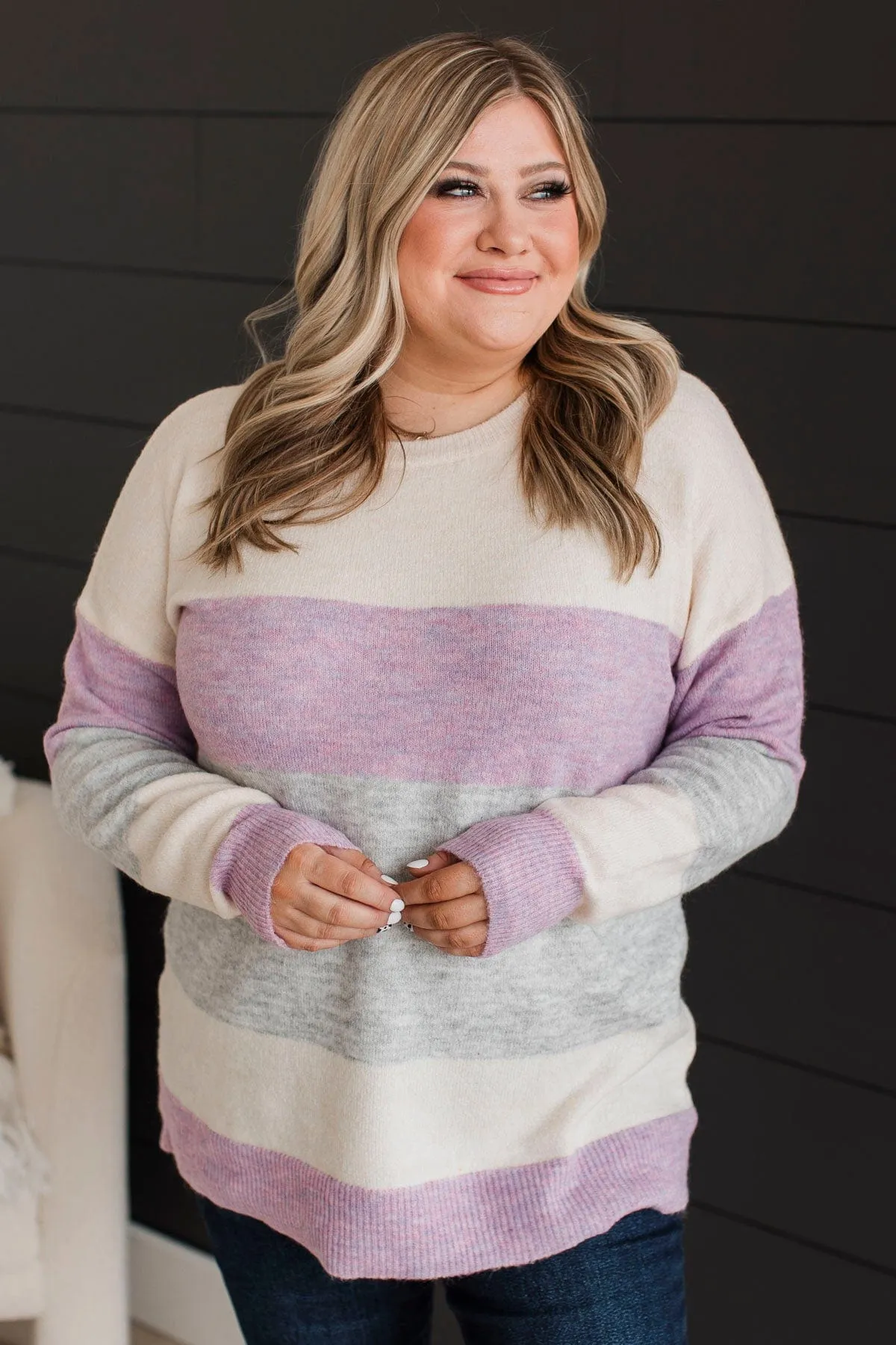 Unleash Your Shine Sweater- Cream & Lavender