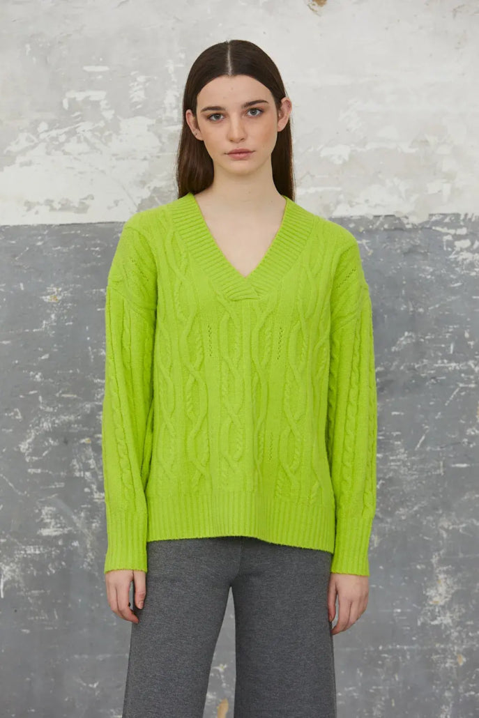 W223003 V Neck Lime Green Sweater