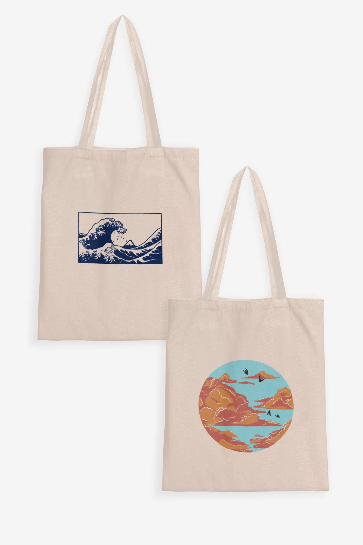 Waves Tote Bag + Summer Clouds Tote Bag (Combo of 2)