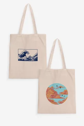 Waves Tote Bag + Summer Clouds Tote Bag (Combo of 2)