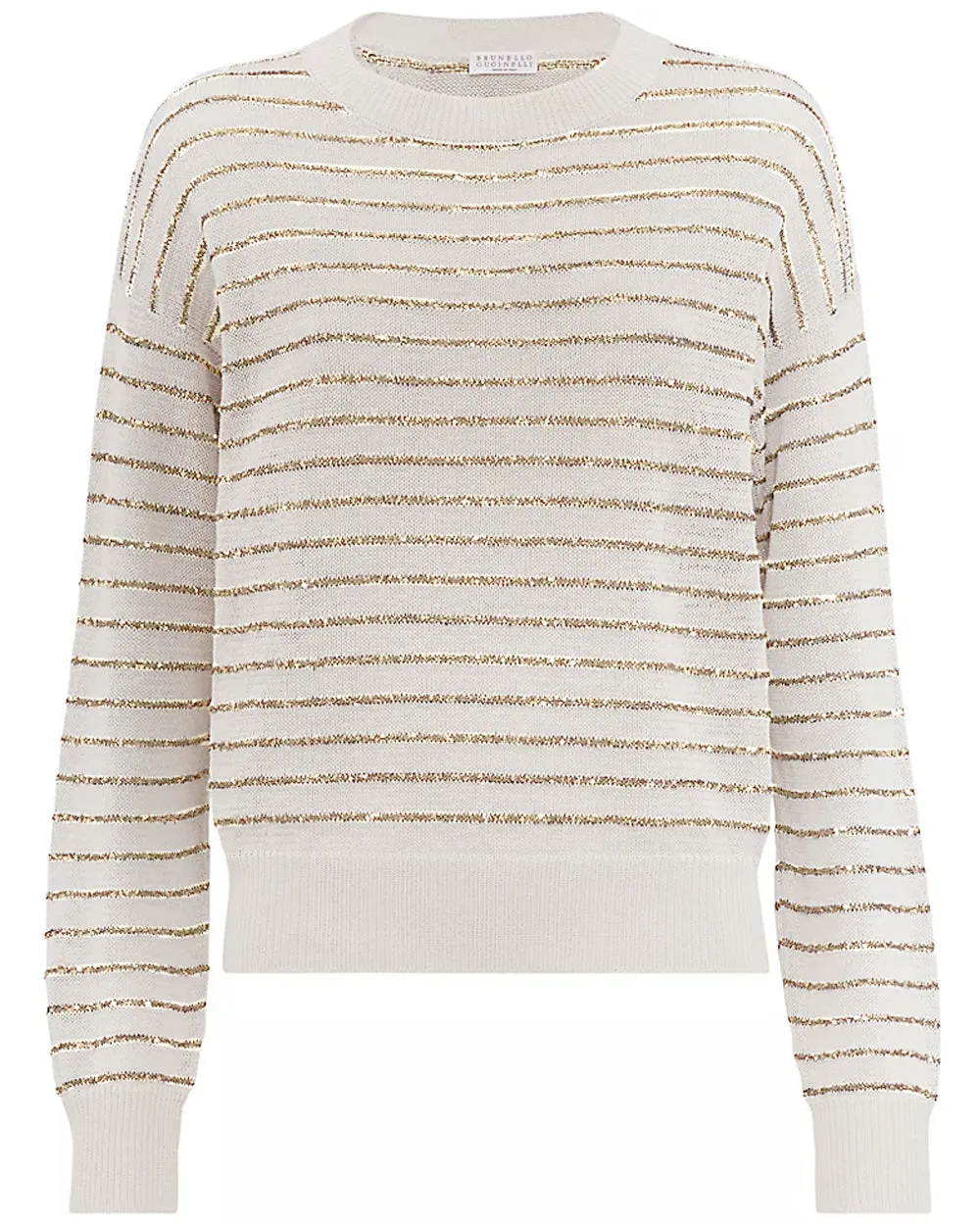 White and Beige Paillette Stripe Sweater