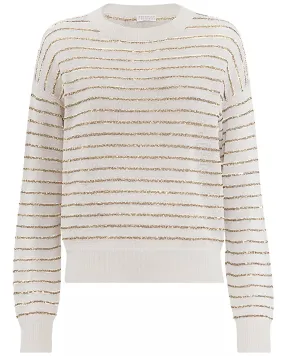 White and Beige Paillette Stripe Sweater