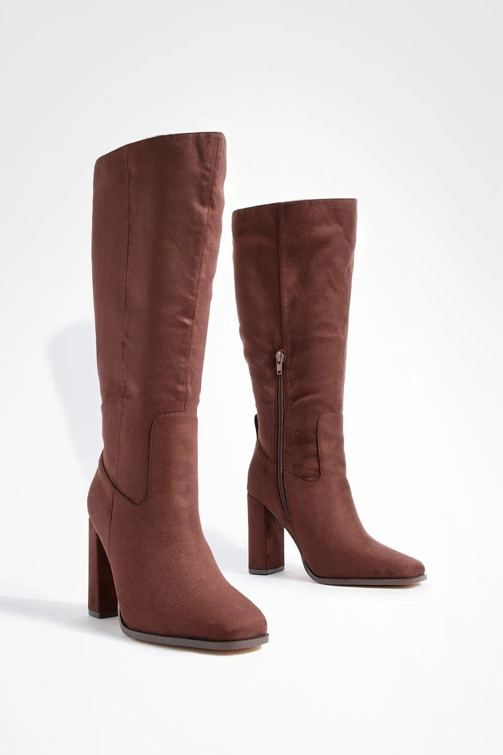 Wide Width Block Heel Knee High Boots