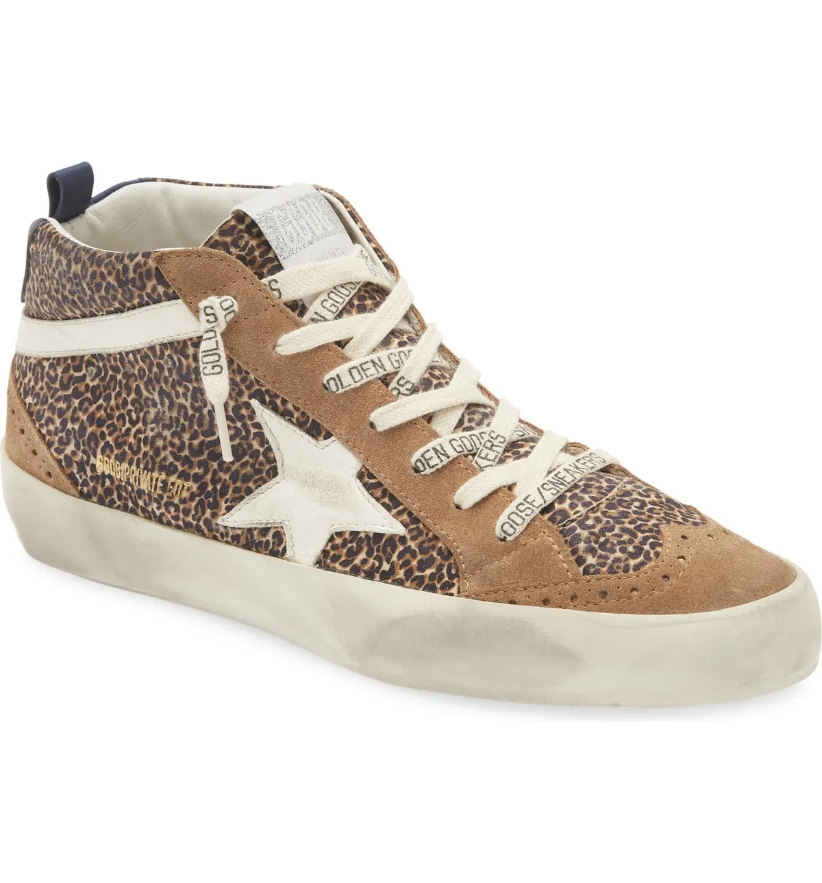 Women Leopard Mid Star Classic Hi Top Leather Suede Sneakers Shoes - brown